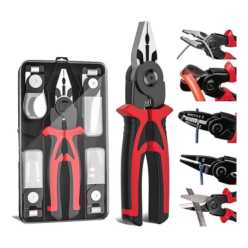 5-In-1 Replaceable Pliers Tool, Multifunctional Tool - With Wire Strippers, Crimping Pliers, Shears, Birthday Gift