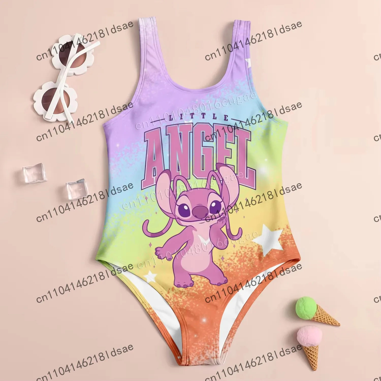 

3D printed Stitch Angel Girls Swimsuit beach sports outdoor Polyester Quick-Dry UV Protection Cartoon Holiday Lilo&Stitch Y2K