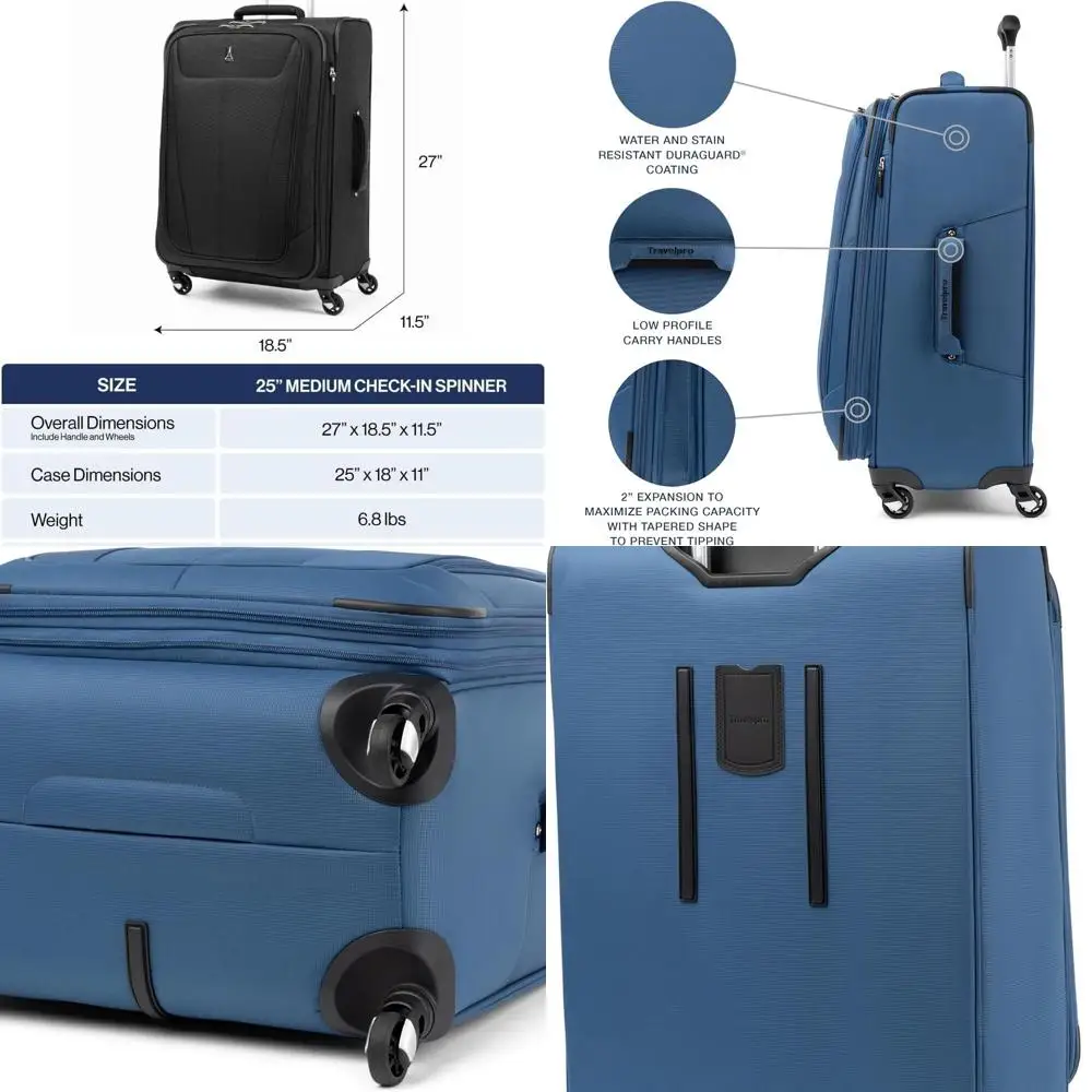 

25-Inch Expandable Softside Luggage with 4 Spinner Wheels, Lightweight Suitcase, Unisex, Ensign Blue, Medium