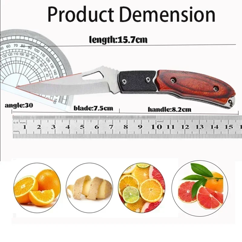 Folding Fruit Knife Stainless Steel Kitchen Pocket Knife Wooden Handle Vegetable Slicing Fruit Peeler Cleaver Knife Kitchen Tool