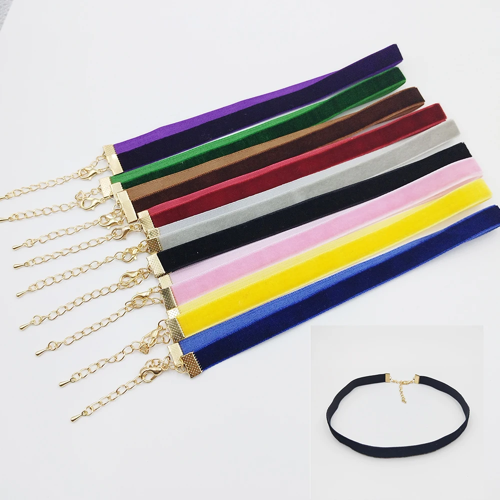 10MM Vintage Velvet Neck Strap Short Necklace Multicolor Chocker Necklace Collar Velvet Women's Collarbone Chain Necklace