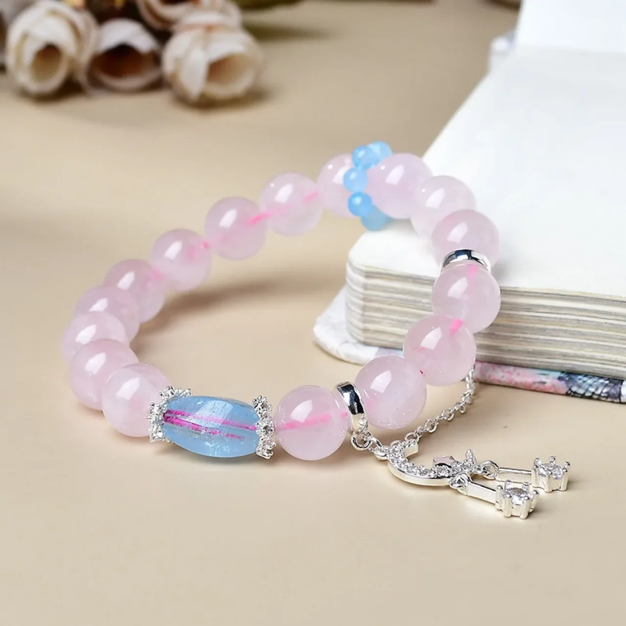 

Natural Pink Crystal Aquamarine with Type Bracelet Fashion Light Luxury Lucky Ladies Bracelet, Gift