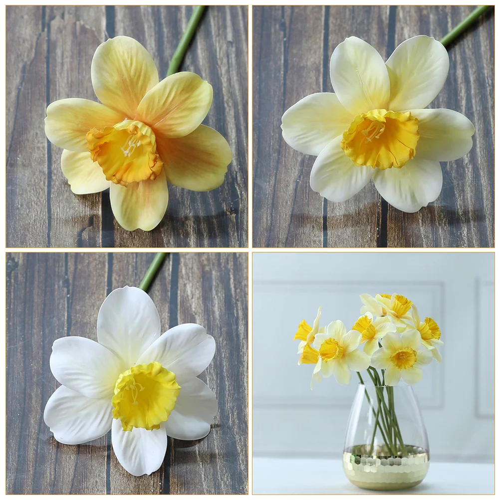 

9 Pcs Artificial Daffodils Flowers Faux Vase Bouquet Narcissus Plastic Bride Fake