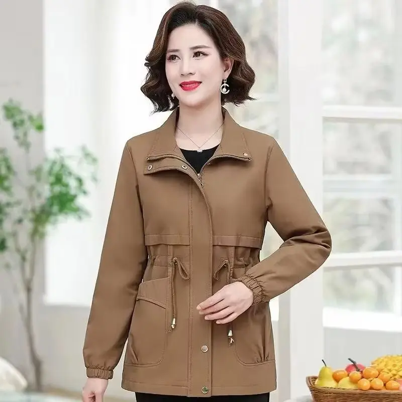 

New 2025 Autumn Women's Jacket Tops Middle-aged and Elderly Loose Top Female Windbreaker Casual Basic Outerwear Overcoat