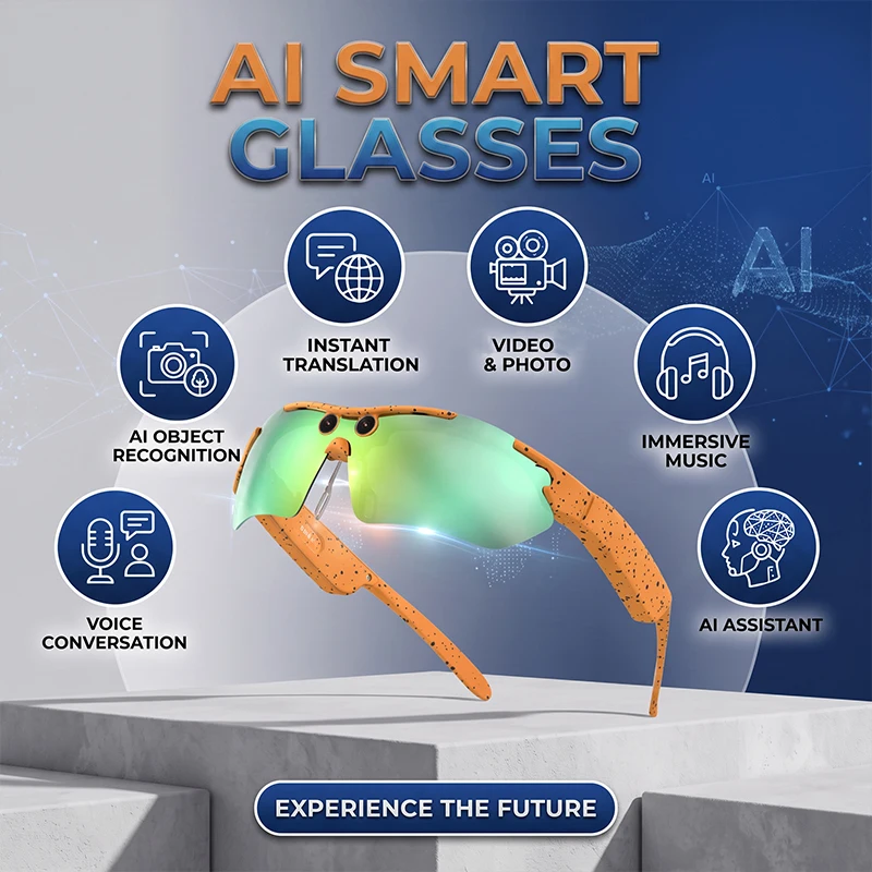 AI Sports Smart Glasses With Camera Women Men Outdoor Riding Windproof UV400 Goggle Bluetooth Touch Control Translator Shades