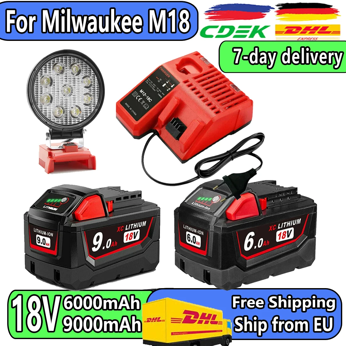 

For Milwaukee M18 18V Replacement For Milwaukee M18B5 XC 6000mAH/9000mAH Li-ion battery 48-11-1815 48-11-1850 2604-22 2604-20