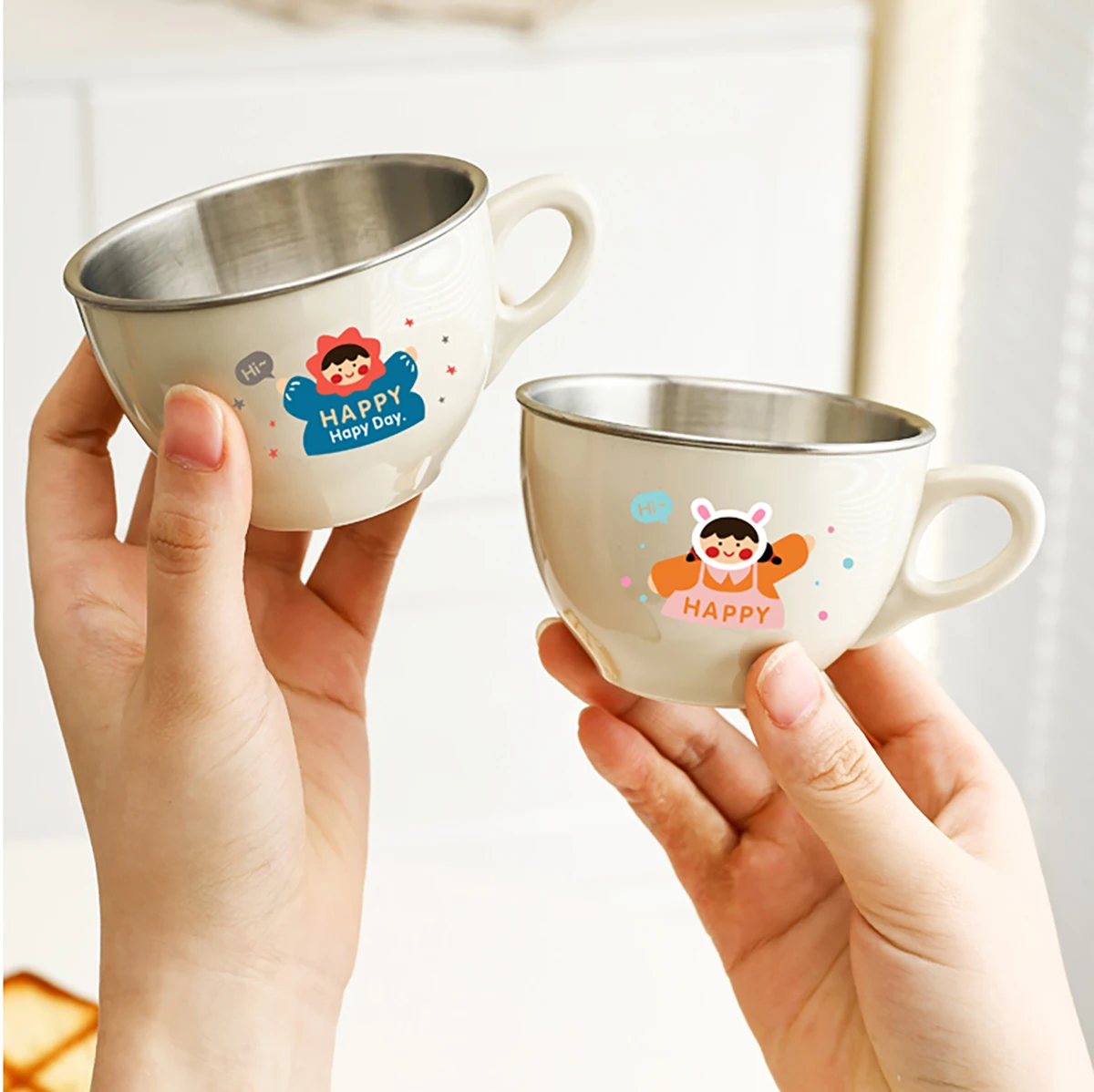 WORTHBUY 304 Stainless Steel Coffee Cup With Handle Detachable Double Wall Milk Coffee Mug Cartoon Mini Children Water Cup