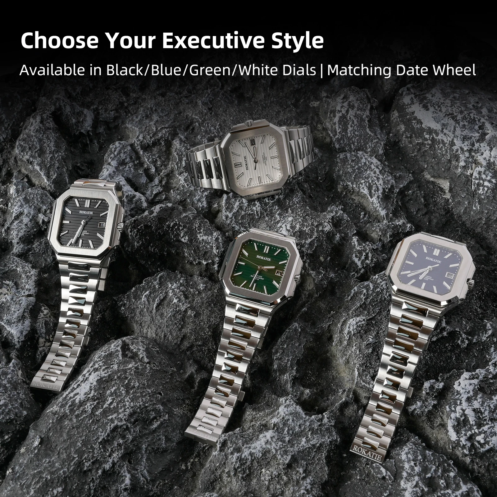 ROKATIE 機械式時計薄型タイプ超発光ステンレス鋼 316L 9015 ムーブメント自動時計 5ATM ビジネスメンズ腕時計