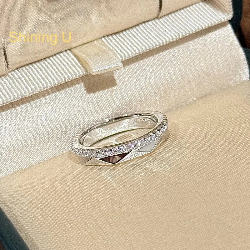 Shining U 925 Sterling Silver Row High Carbon Diamond Gems Ring for Women Fine Jewelry Summer