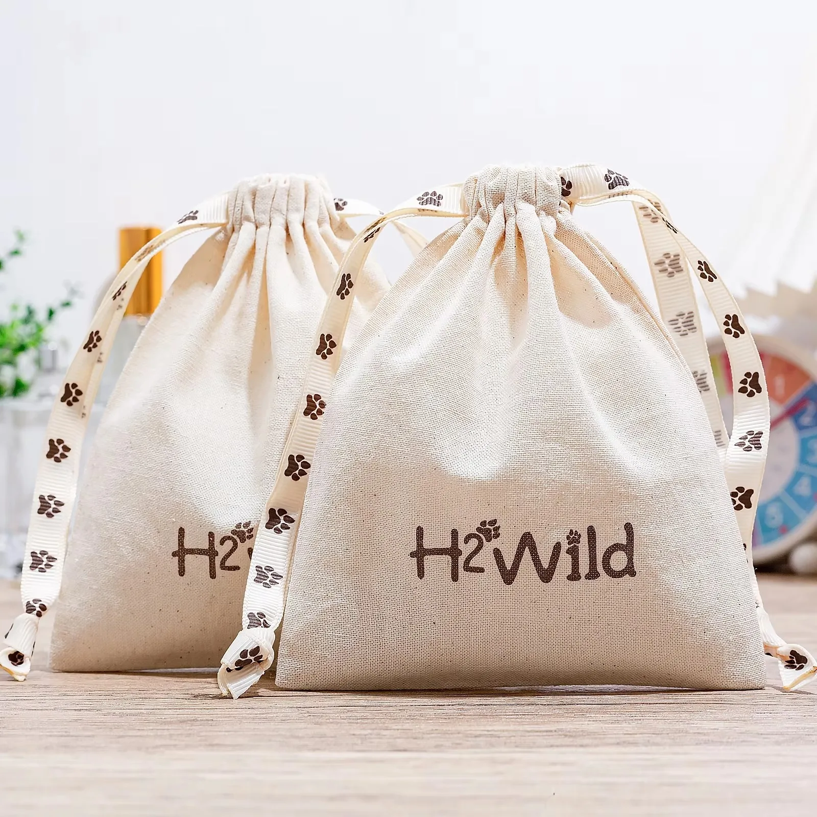 

Custom Logo Printing Packaging Cloth Natural Reusable Eco Friendly Large Beige Cotton Drawstring Pouch