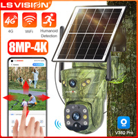LS VISION 8MP 4G Outdoor Solar Camera WiFi Solar Hunting Camera 4G Trail Camera PIR Detection Night Vision Motion Activated CCTV