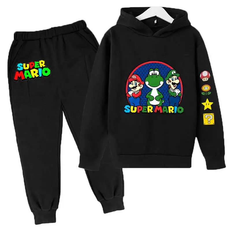 ماريو الأطفال الأولاد مجموعة من ملابس الخريف الأطفال ماريو الكرتون هوديس القمم + السراويل الطويلة 2 قطعة دعوى الاطفال لعبة الملابس 4-14 سنة #1