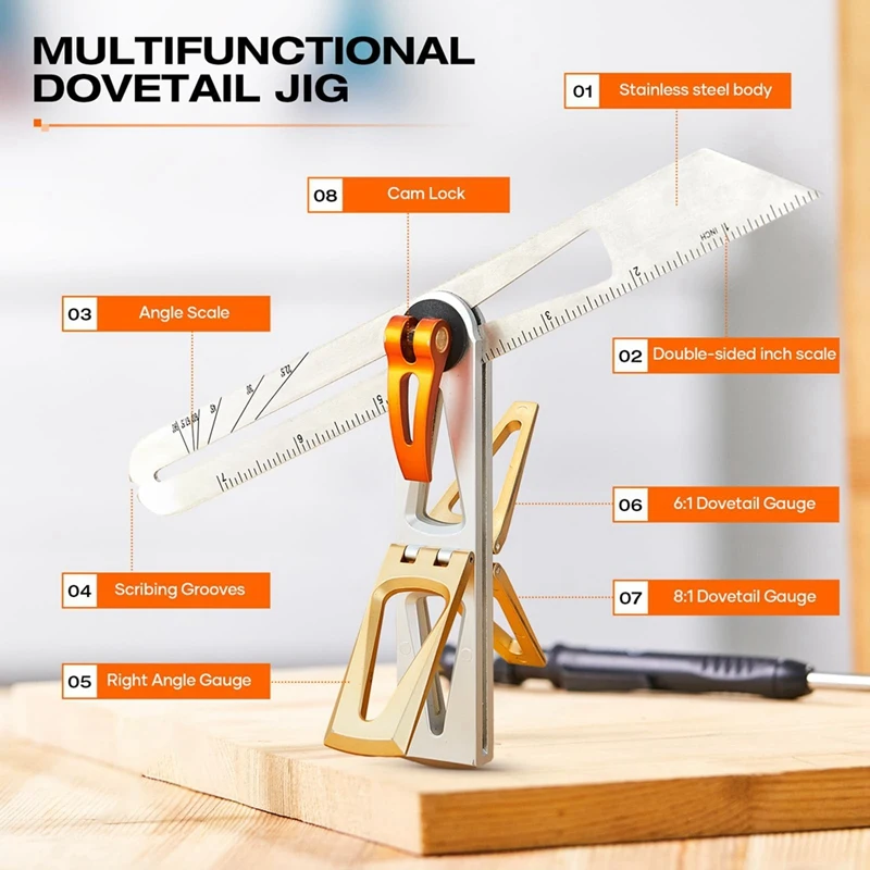 Stainless Steel Dovetail Clamps, Precise 1:6 And 1:8 Slopes For Woodworking -T-Bevel Sliding Angle Ruler Protractor Easy To Use