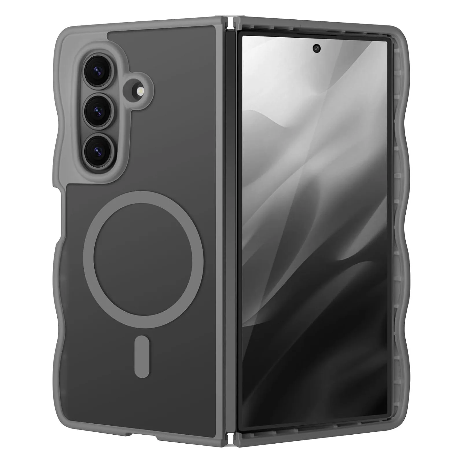 

Translucent Matte Case for Samsung Galaxy Z Fold 7 – Curly Wavy Frame, Magnetic Shockproof TPU Bumper