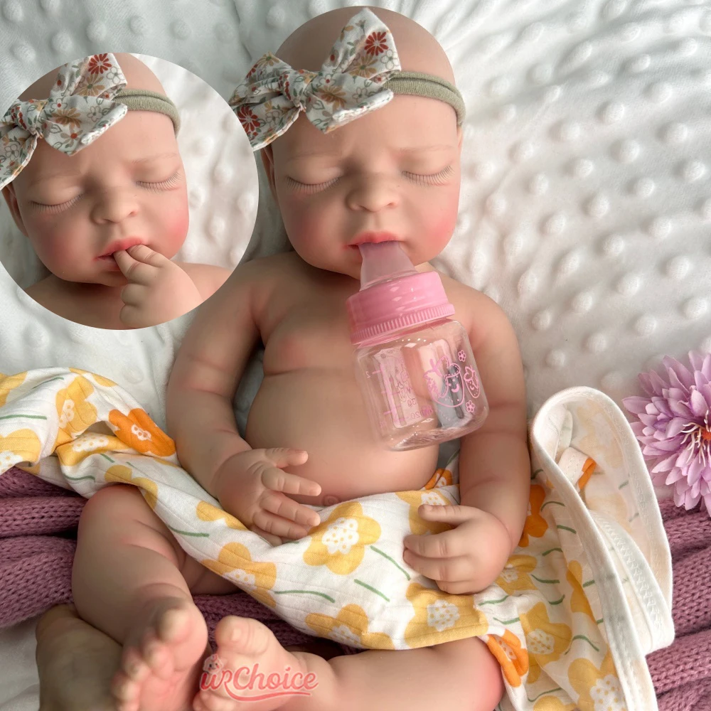 

44cm Open Mouth Girl Silicone Reborn Baby Doll Realistic with Full-Body Hand Painting for Adult Doll Collectors