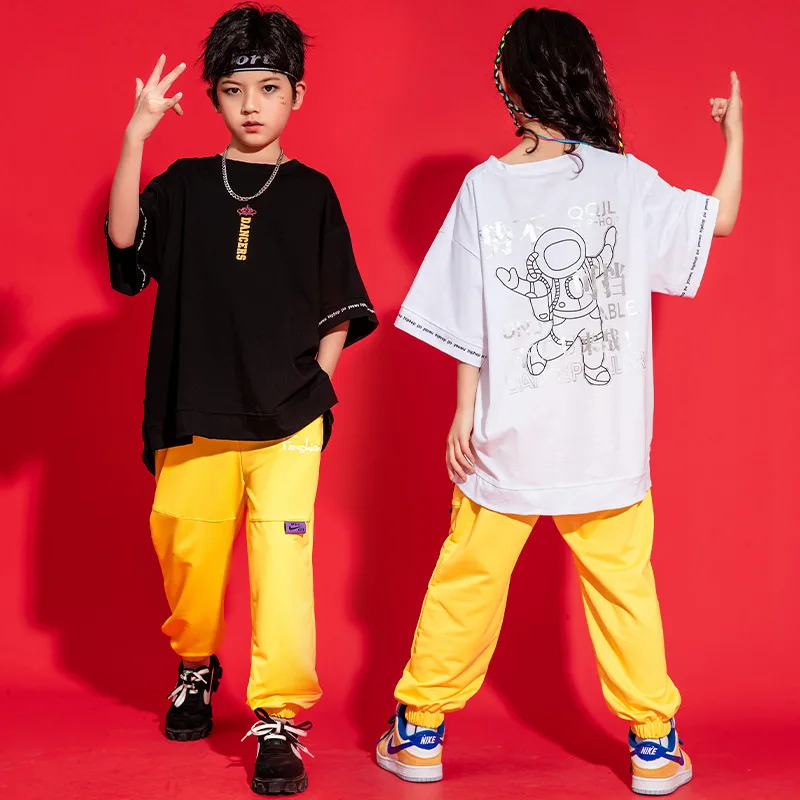 Boys' Hip Hop Summer Loose Hiphop Fashion Jazz Dance Costume Girl Boy kid street dance performance suit