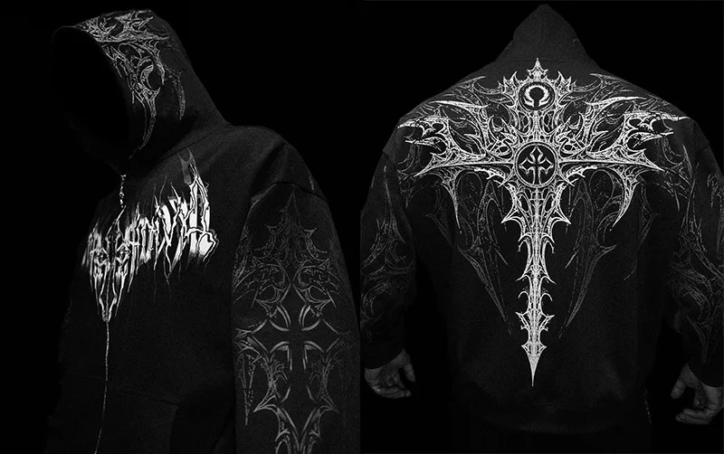 breathedivinity パーカー　限定 Breathedivinity Gothic-style American street sports fitness loose