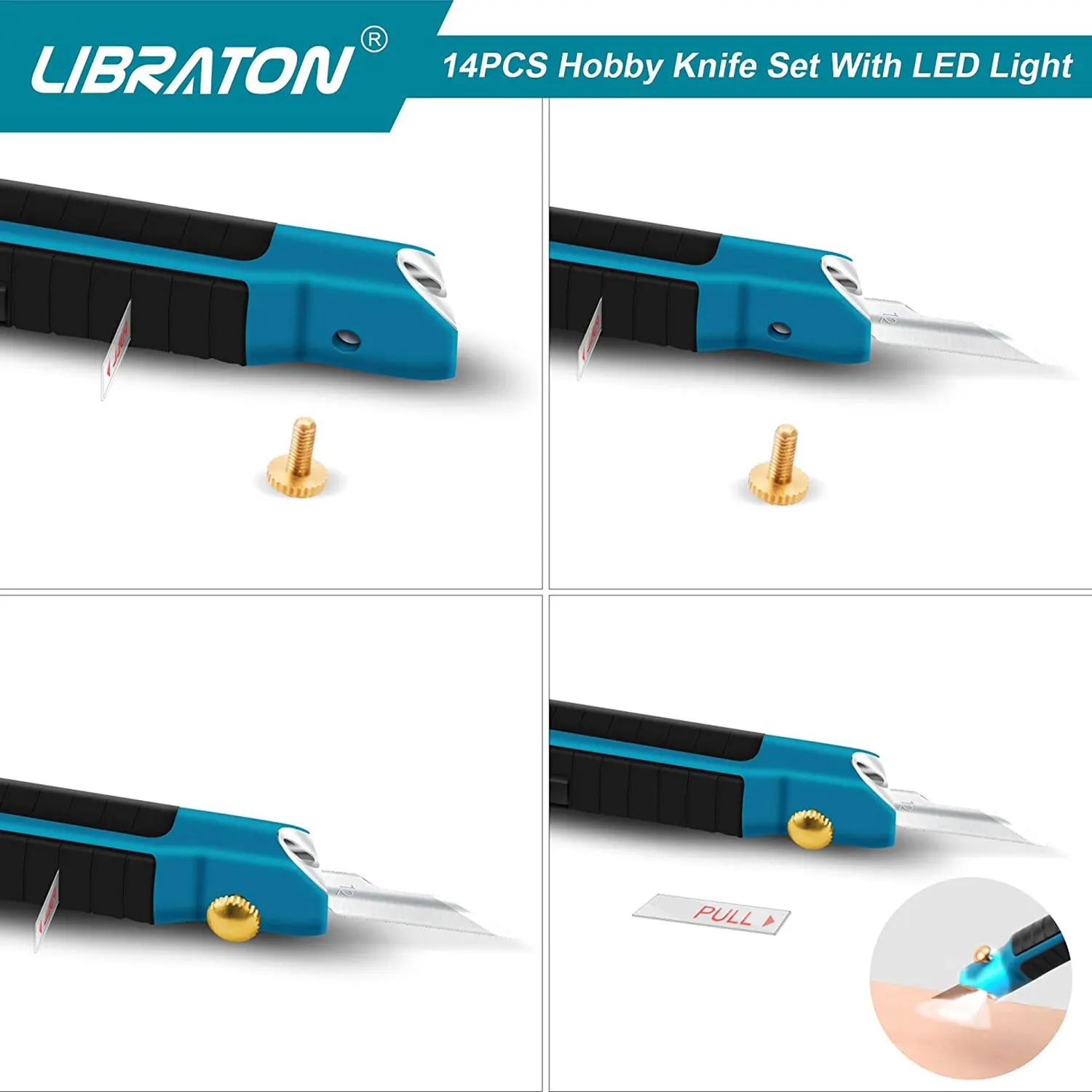 Libraton Craft Knife Set with LED Light, Hobby Precision Knife Set with Refill SK5 Blades Suitable for Trimming, Pumpkin Carving