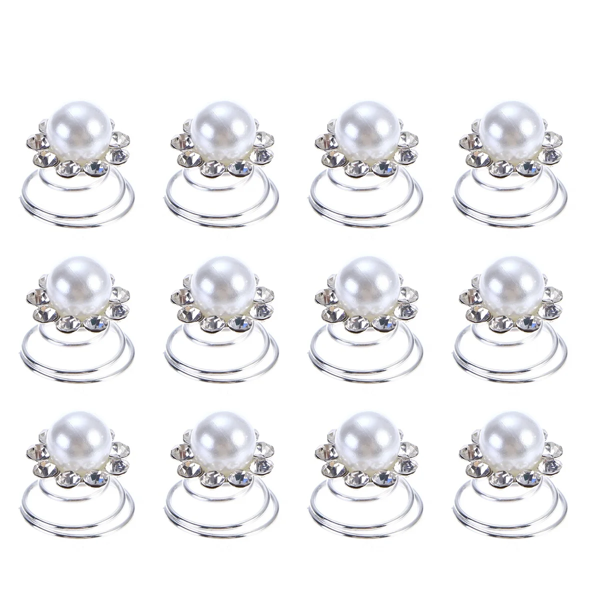 

12 Pcs Pearl Hair Clip Crystal Pin Spiral Clips Accessory Pins Plum Bossom Wedding