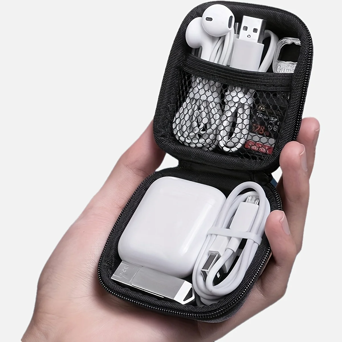 صندوق الملحقات الإلكترونية المحمول من مادة EVA - صندوق تخزين السفر للحماية من الصدمات، مناسب لسماعات الأذن والشحن كاليفورنيا #1