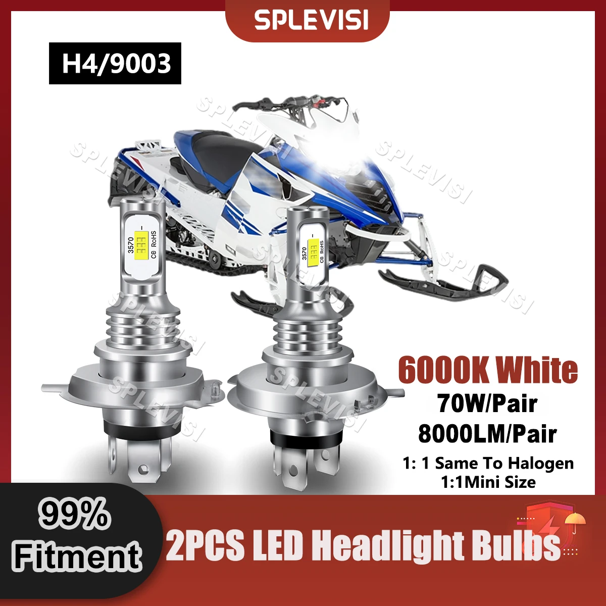 2X LED Headlight For Yamaha Viper 2002 2003 2004 2005 2006 2007 2008 2009 2010 2011 2012 2013 2014 2015 2016 2017 2018 2019 2020