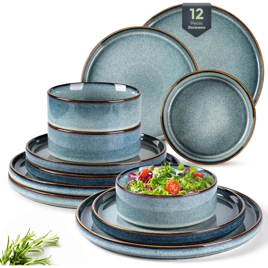 

Наборы керамической посуды на 4, 12 шт., наборы каменных тарелок и мисок, посуда с реактивной глазурью, устойчивая к царапинам посудомоечная машинаandMi