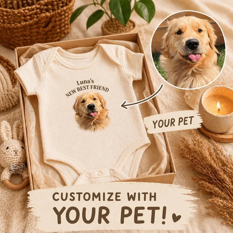 Custom Pet Portrait Baby Bodysuit, Personalized Dog Cat Onesie with 