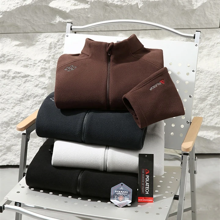 

Fce Lined Jaet Stand Collar Thiened Outdoor ex Autumn Winter Warm Knitted Polyester Fiber Long Sve Zi...