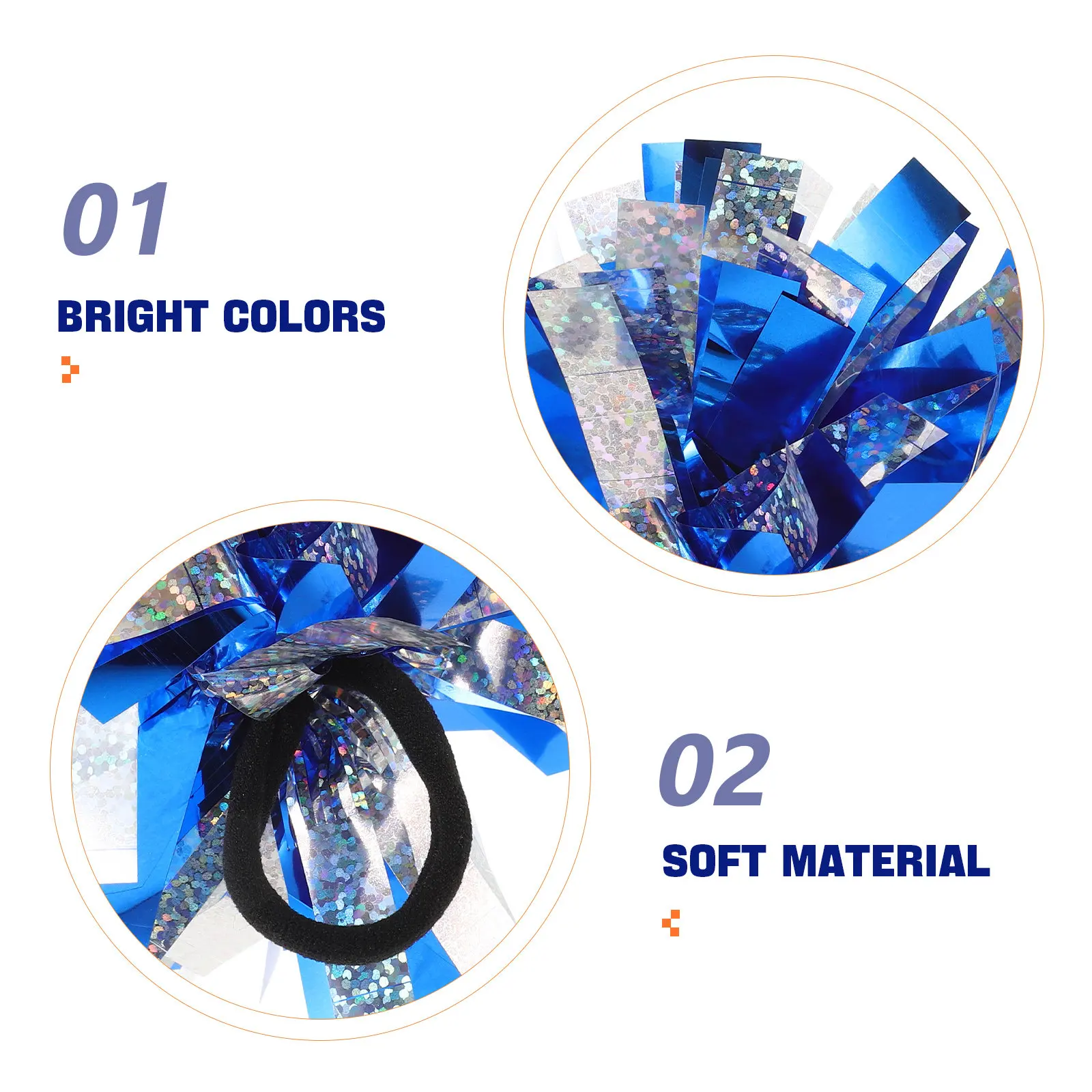 Cheerleading Pom Poms for Kids Blue Silver Wrist Flowers Hair Ties for Dance Performance Parties Festivals