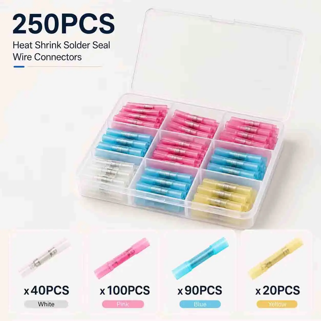 25/50/100/250PCS Heat Shrink Butt Wire Connectors AWG 24-10 0.3-6.0mm2 Waterproof Insulated Automobile Wire Cable Crimp Terminal