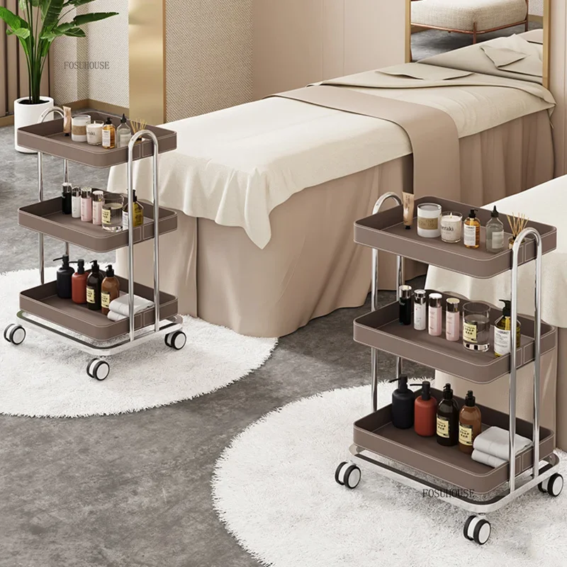 Modern Simple Beauty Salon Trolley Nail Hairdressing Aesthetic Auxiliary Cart with Wheels Creative Storage Cart Salon Furniture