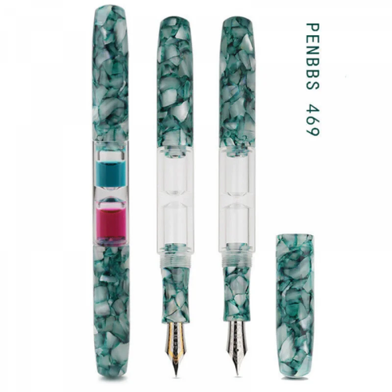 A+ Penbbs 469 Double Nibs Medium+FineAcrylic Fountain Pen Dropper Writing Gift # OP.