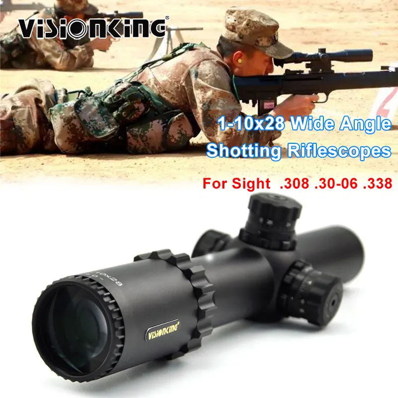 Visionking Wide View 1-10x28 Targeting Rifle Scope 35mm Tube Turret Lock Illuminated Long Eye Relief Hunting Sniper Optics Sight