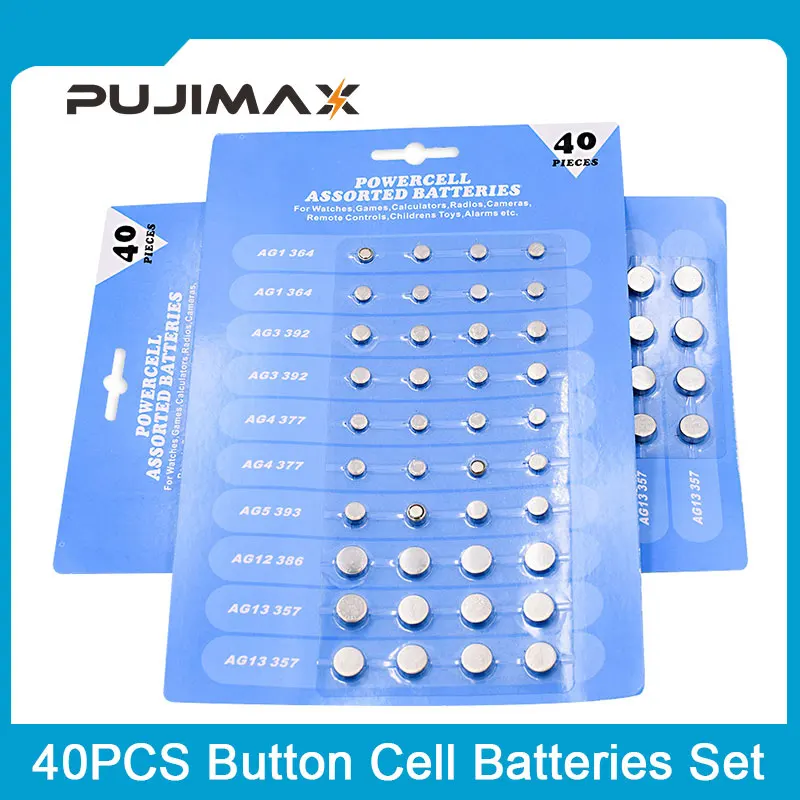 40 pz AG1/364 AG3/392 AG4/377 AG5/393 AG12/386 AG13/357 batteria a bottone per orologio giocattoli batterie a moneta a celle a distanza