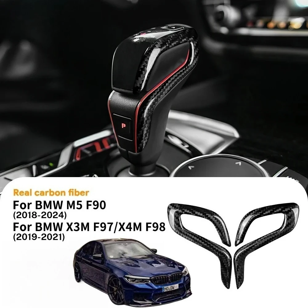 

For BMW F90 M5 F97 X3M F98 X4M 2019-2023 Real Dry Carbon Fibe Automatic Shift Gear Knob Trim Cover Car Retrofitting Accessories