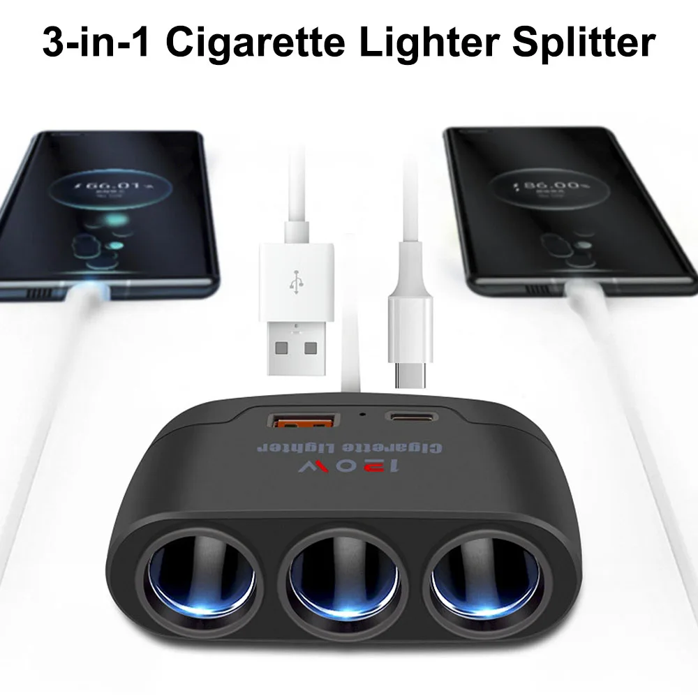 Quick Charge Splitter Car Accessories 12V 24V For Phone IPad 120W Multifunctional Car Charger Adapter 3 in 1 Dual USB Socket