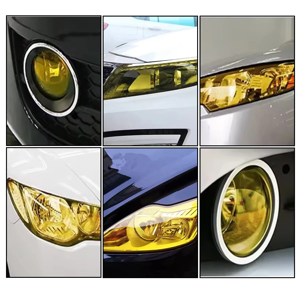 Yellow Auto Car Light Headlight Vinyl Film Cover Sticker Taillight Lamp Film Waterproof Motorcycle Film DIY 30 x 60/100/120cm