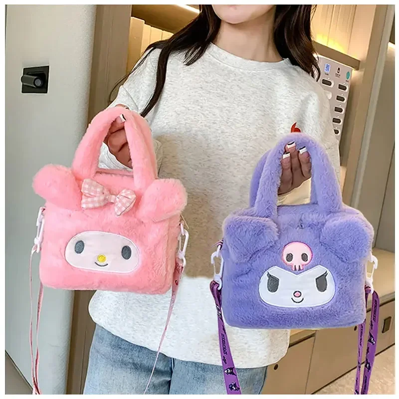 Sanrio Kawaii Plush Bag Hellokitty Kuromi Cinnamon Anime Cartoon Handbag Crossbody Cosmetics Travel Storage Bag Girl Gift