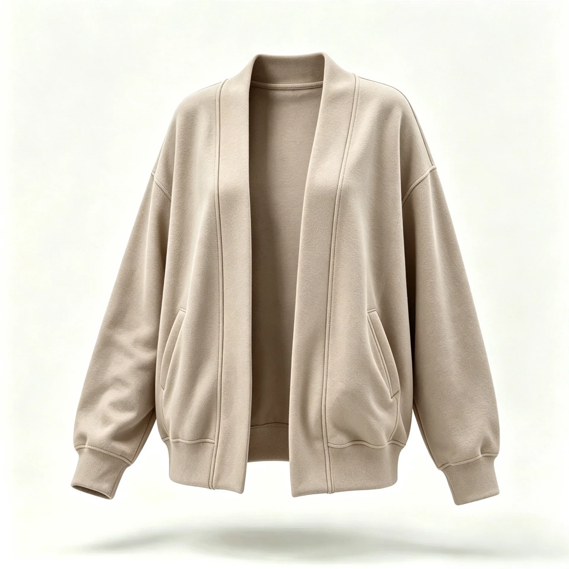 Patchwork Casual Top with Open Front No Buttons Regular Length Long Sleeve Collarless Regular Fit Fresh Style Cardigan for Women