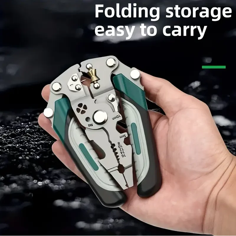 كماشة تجريد الأسلاك متعددة الوظائف قابلة للطي، مقبض سميك من مادة الفولاذ المقاوم للصدأ مضاد للانزلاق للكهربائيين #2