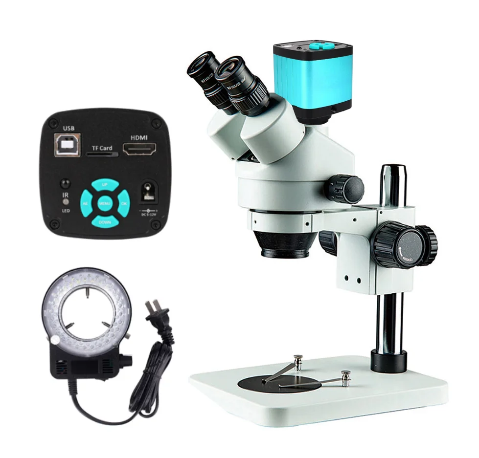 

7X-45X цифровой видео стереомикроскоп ремонт электроника промышленность 48MP 4K камера лабораторное образование