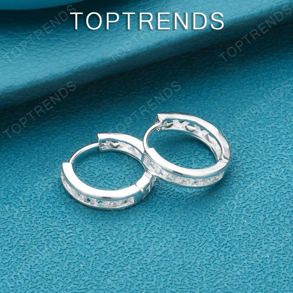 Luxury Classic Zircon 925 Sterling Silver Round Ear Clip Earrings Nice Jewelry Party Women Wedding Christmas Gift Accessories