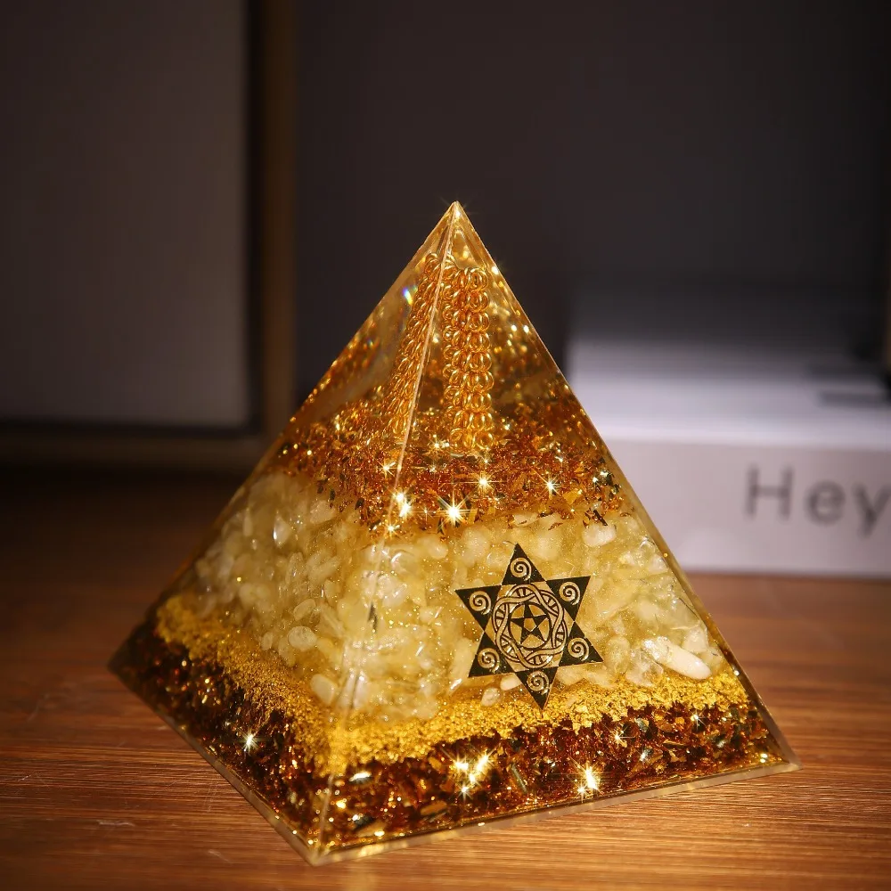 5/6/8/10cm Crystal Pyramid Resin Handmade Citrine Orgonite Pyramid Cube Design Gifts Prosperity Attraction Crystal