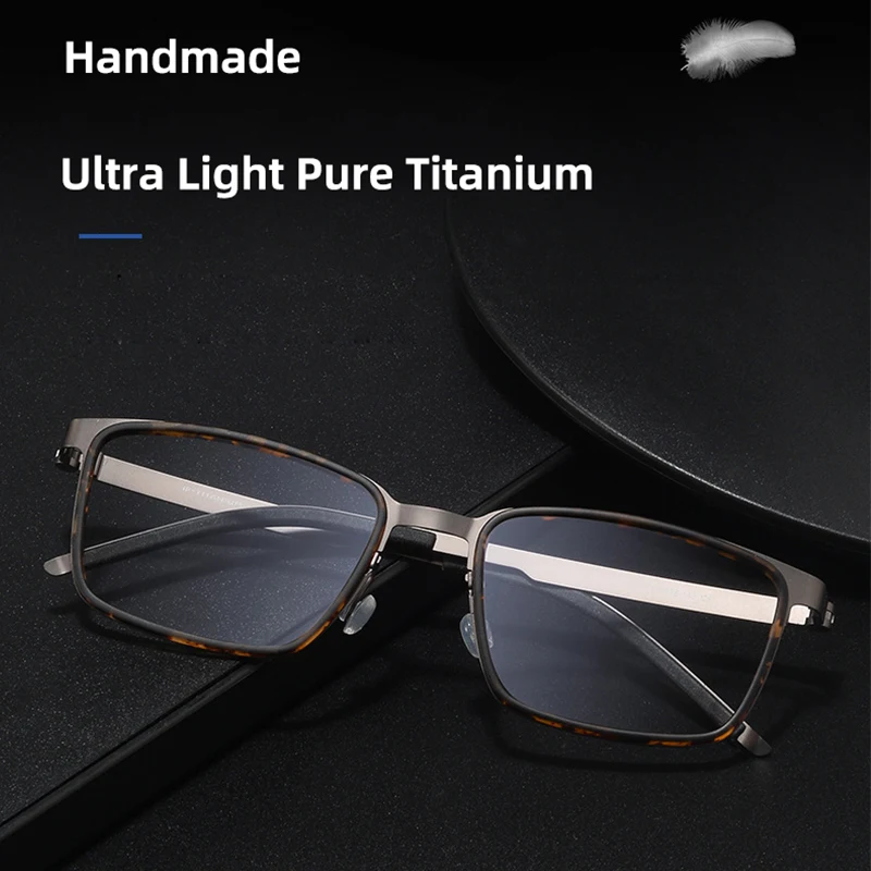 Denmark Brand Reproduction Handmade Pure Titanium Ultralight Eyeglasses Screwless Design Rectangle Frame Business Men Eyewear