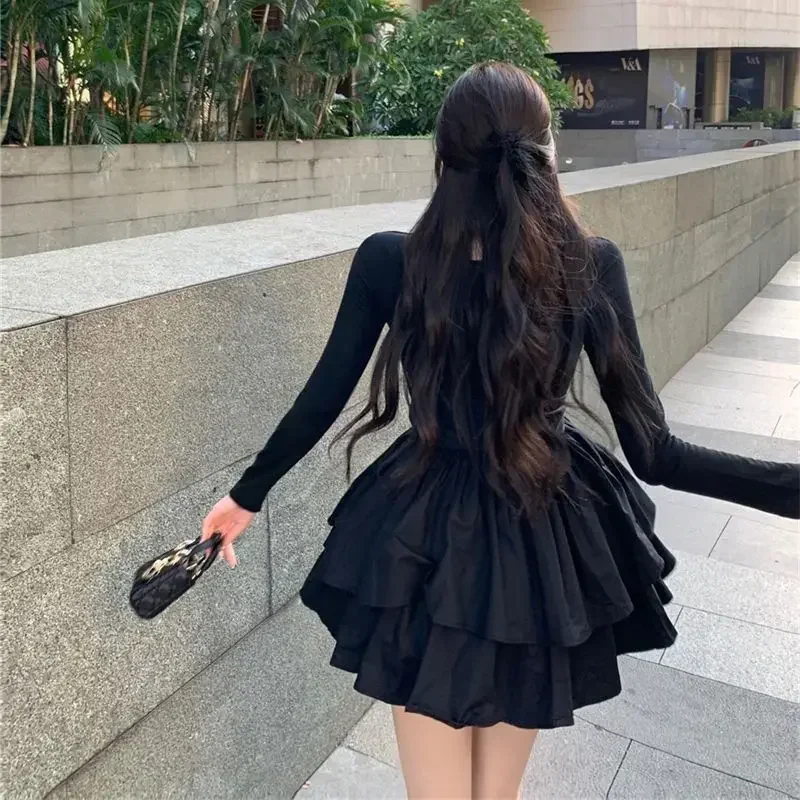 New In Splicing Black Female Dress Curvy Elastic Full Aesthetic High Quality Women\'s Long Sleeve Dresses Luxury Clothes Harajuku