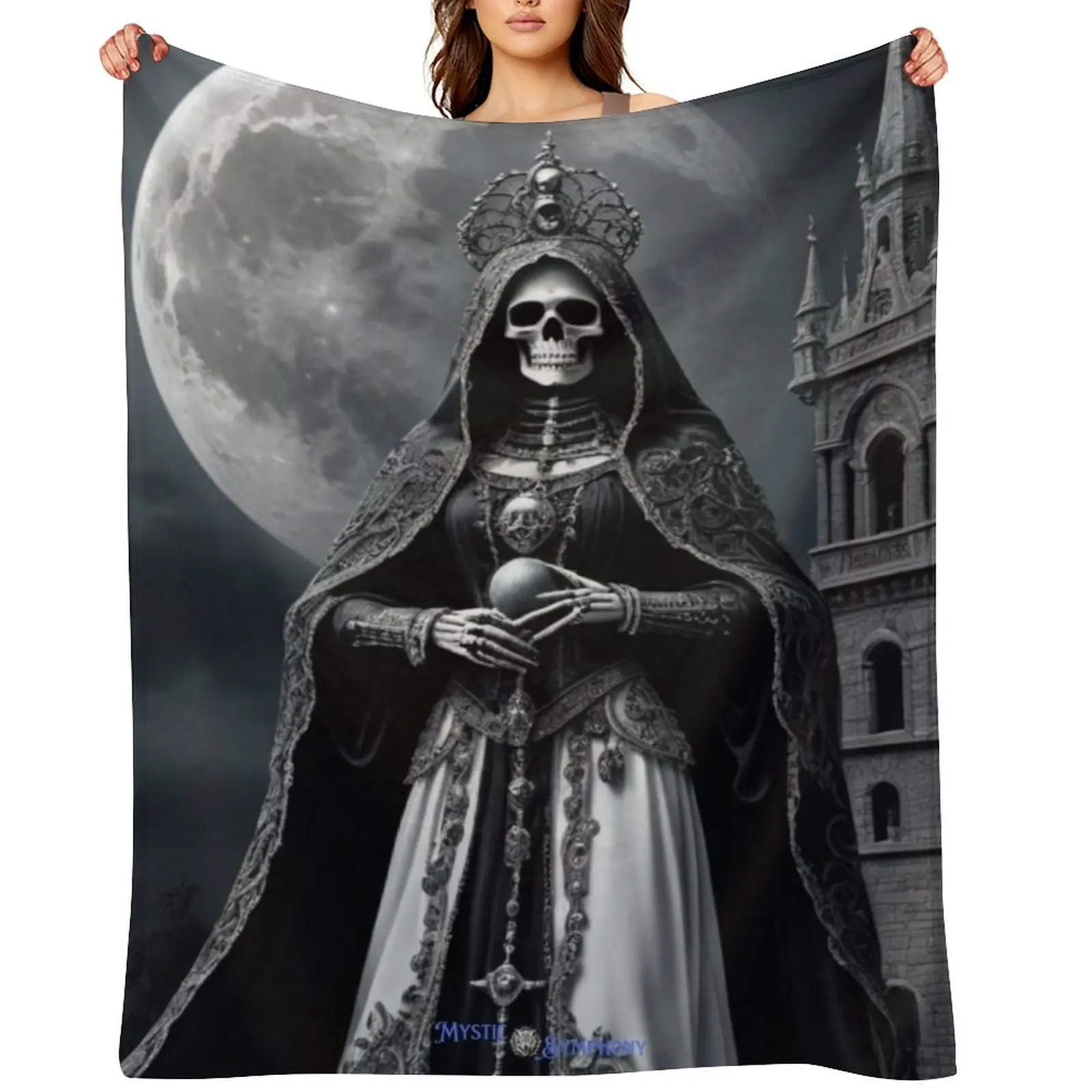 

Santa Muerte with Moon Throw Blanket Bed covers Hairys for sofa cosplay anime Blankets