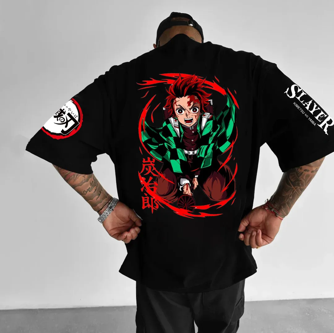 Bandai Demon Slayer Anime Print Mens T-Shirt Summer Clothes Womens Casual Cotton Oversized Short Sleeve T-Shirt Street Top