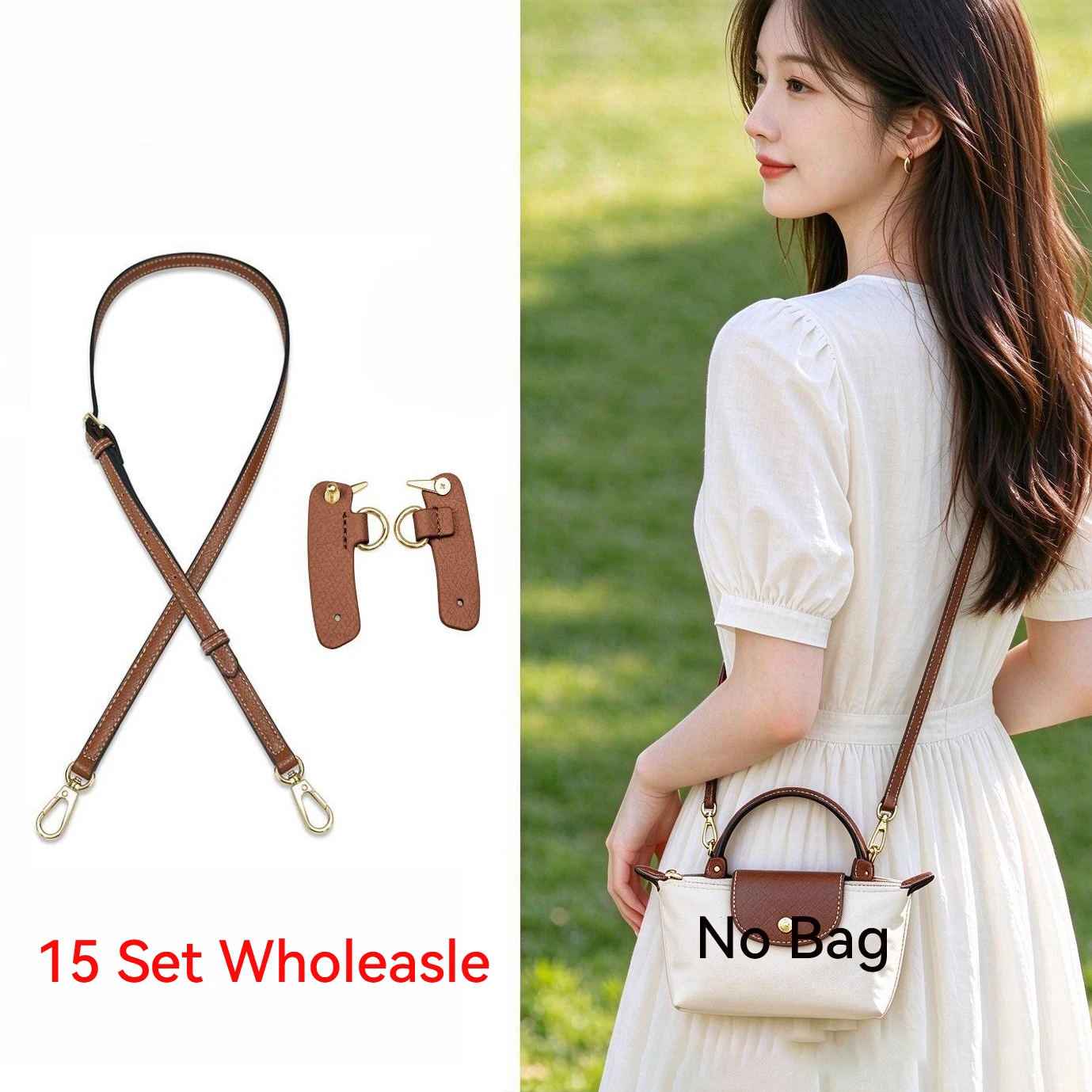 Wholesale 15 Set PU Strap Kit for Longchamp Mini Bag Le Pliage Original Pouch 20+ Color to Choose