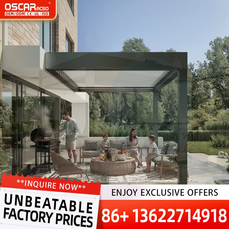 Electric Retractable Aluminum Shading System with Automatic Louvered Roof for US Outdoor Patio and European Garden pergola
