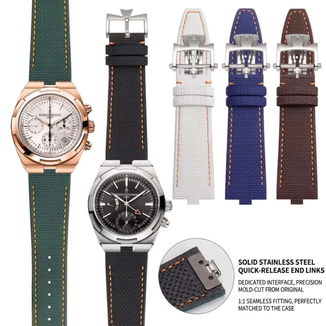 For VC Overseas 4500V 5500V 7900V Hand-Made Sailcloth FKM Rubber Strap 24×7mm Watch Band With End Linking